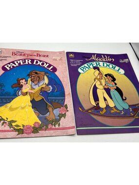 Lot Of 2  Golden Beauty And The Beast  Aladdin Paper Doll Book  vintage New